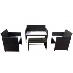 salotto valencia black (2 poltrone 1 divano 1 tavolo) polyrattan - colore nero cuscini colore bianco