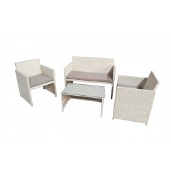 salotto valencia white (2 poltrone 1 divano 1 tavolo) polyrattan - colore bianco cuscini colore grigio chiaro