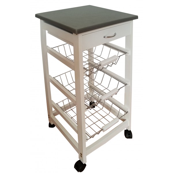 carrello da cucina in legno, 3 ripiani con cassetto, 4 ruote pivottanti carrello da cucina in legno, 3 ripiani con cassetto, 4 ruote pivottanti