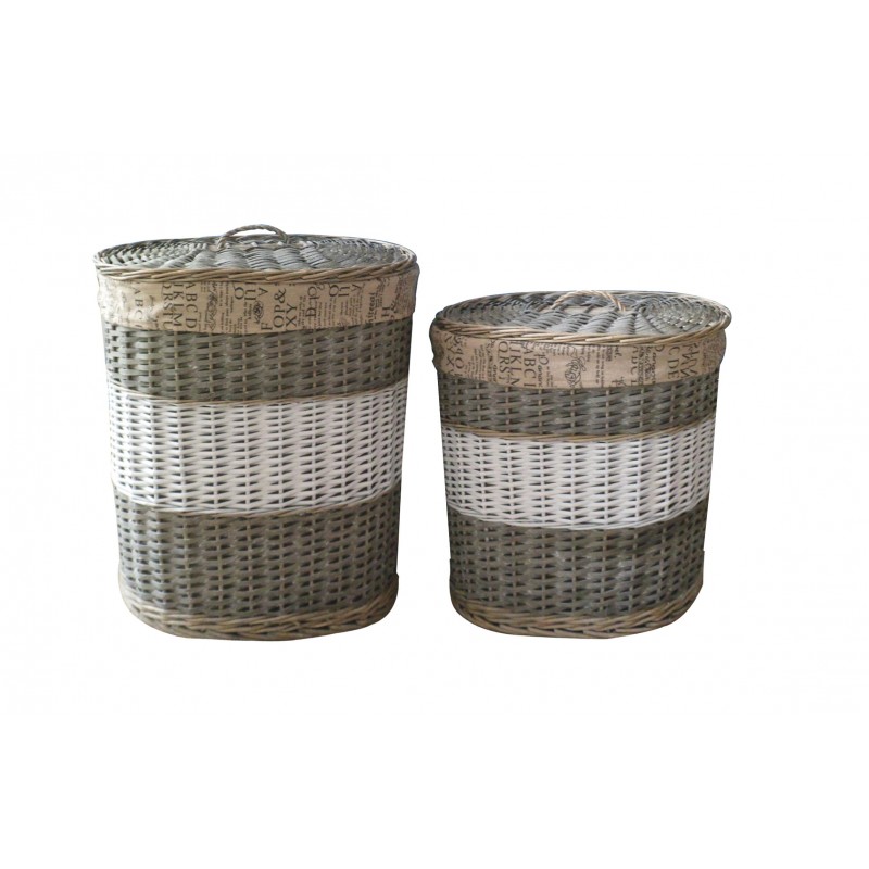 Cesta In Vimini Sfoglia Bianco E Grigio Ovale Maxi - Ferrini Gift