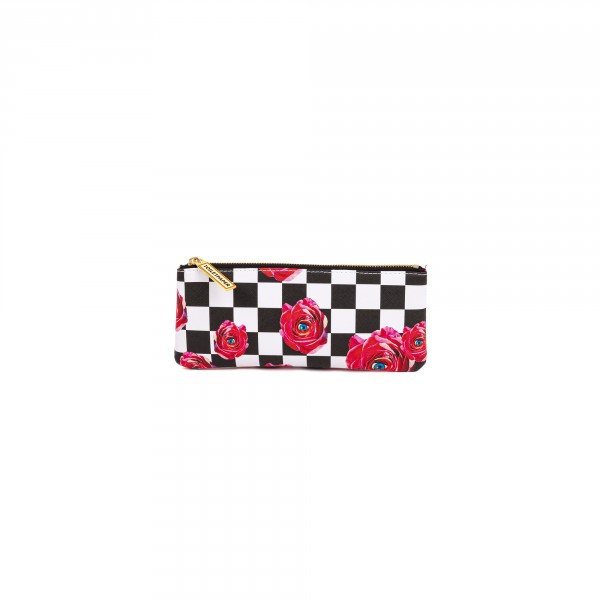 Astuccio porta oggetti - stampa fantasia roses on check - size 21x9 cm - serie toiletpaper Astuccio porta oggetti - stampa fantasia roses on check - size 21x9 cm - serie toiletpaper