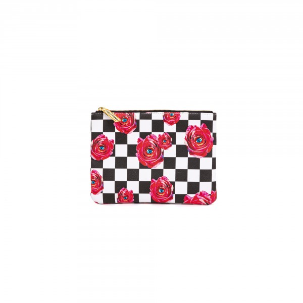 Astuccio porta oggetti - stampa fantasia roses on check - size 21x15,5 cm - serie toiletpaper Astuccio porta oggetti - stampa fantasia roses on check - size 21x15,5 cm - serie toiletpaper