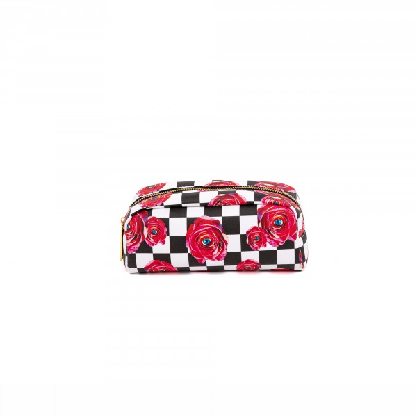 Astuccio porta oggetti - stampa fantasia roses on check - size 20,5x7 cm - serie toiletpaper Astuccio porta oggetti - stampa fantasia roses on check - size 20,5x7 cm - serie toiletpaper