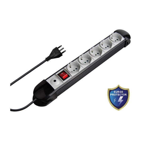 Accessori elettrici: Multipresa con interruttore e protezione - 5 schuko / spina 16a - box