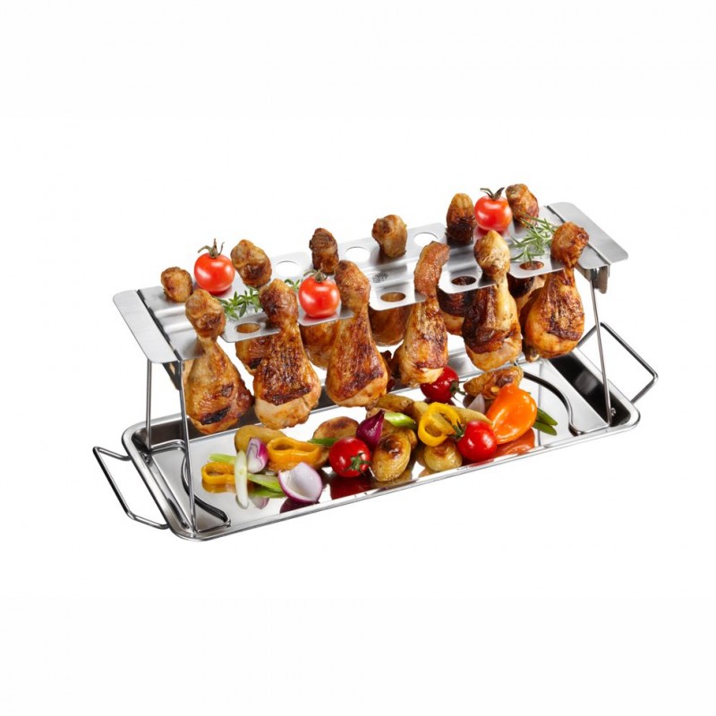 Supporto Per Cosce Di Pollo Per Barbecue E Forno | Griglia In Acciaio Con Vassoio Antigoccia - Foto 4