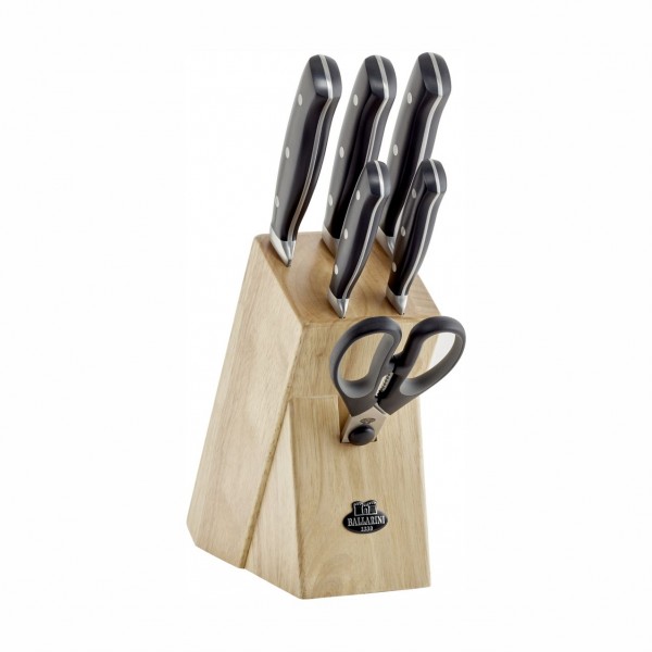 Ceppo in legno con set coltelli cucina 7 pz - serie brenta