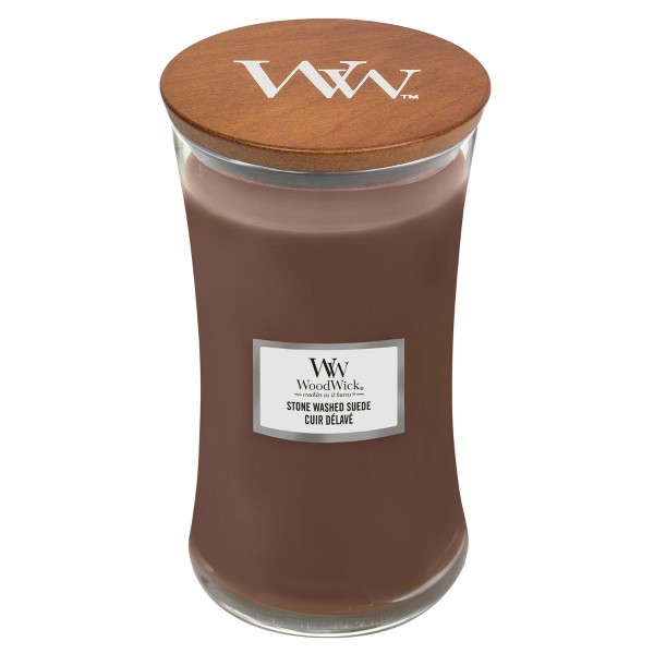 Candela con fragranza profumata: stone washed suede - serie jar - grande formato Candela con fragranza profumata: stone washed suede - serie jar - grande formato