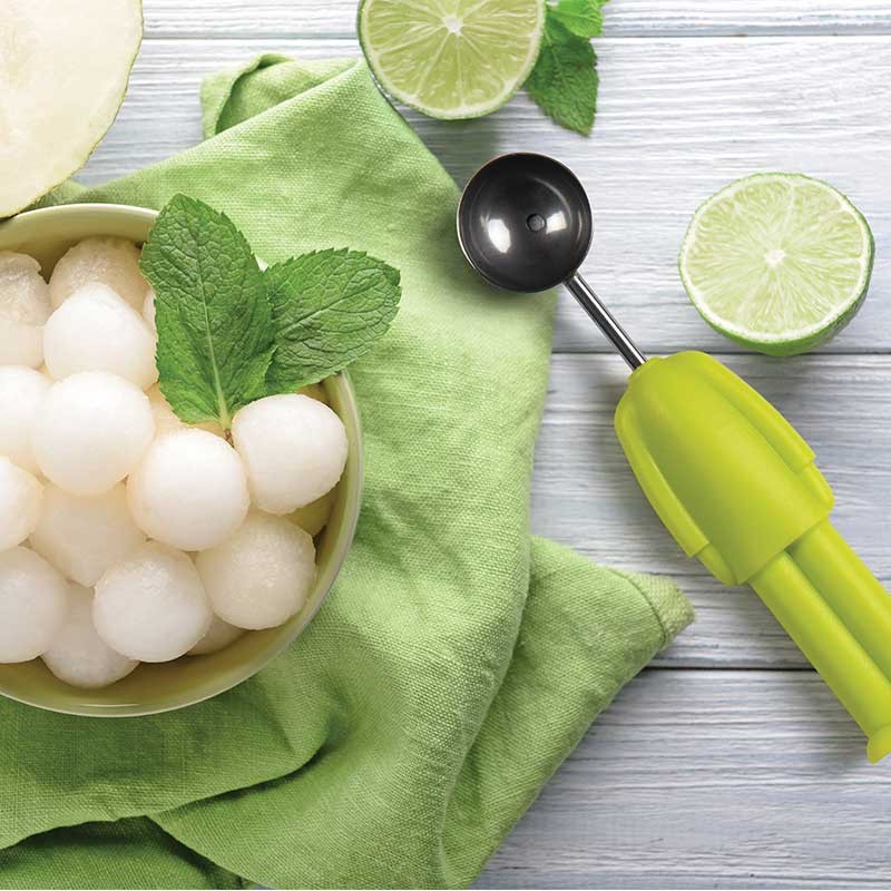 Vetrineinrete® Scavino Per Frutta Doppia Testa Con Coltello - Utensile Per Decorare E Creare Palline Di Melone, 19 Cm - 2