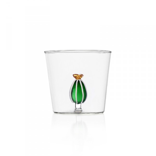 Bicchiere tumbler - disegno con cactus fiore ambra - serie desert Bicchiere tumbler - disegno con cactus fiore ambra - serie desert