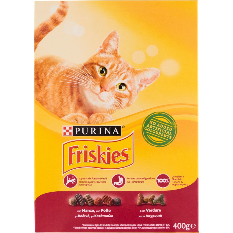 Friskies Purina gatto crocchette adult con manzo pollo e verdure scatola gr.400 Friskies Purina gatto crocchette adult con manzo pollo e verdure scatola gr.400