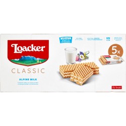 Loacker Wafer Classic Alpine Milk wafers con latte 100% alpino non ogm 45gx5