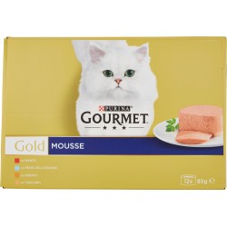 PURINA GOURMET Gold Gatto Mousse con Manzo, Pesce, Tacchino, Fegato lattina 12x85 gr.