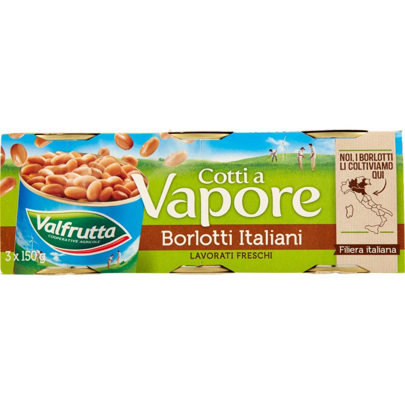 Valfrutta Cotti a Vapore Borlotti Italiani 3 x 150 gR. Valfrutta Cotti a Vapore Borlotti Italiani 3 x 150 gR.