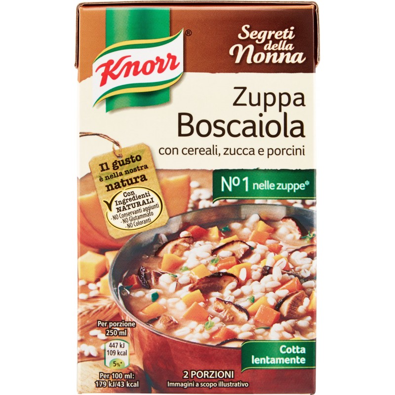 Knorr Segreti della Nonna Zuppa Boscaiola con cereali zucca e porcini brik 500 ml.