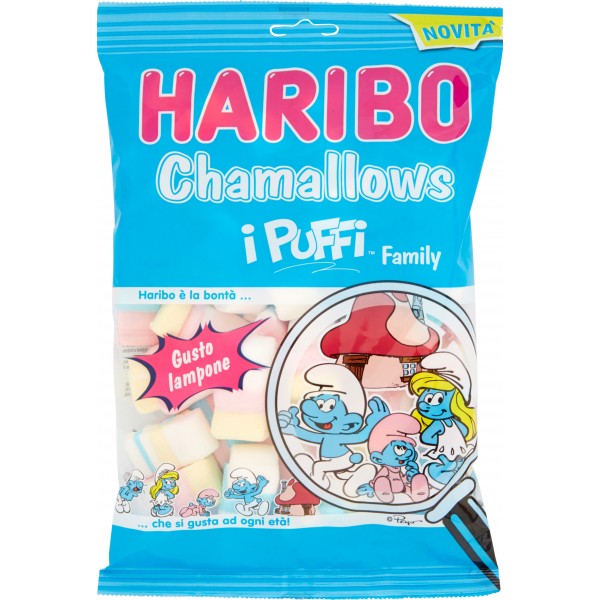 Haribo Chamallows i Puffi Family Gusto lampone 175 gr. Haribo Chamallows i Puffi Family Gusto lampone 175 gr.