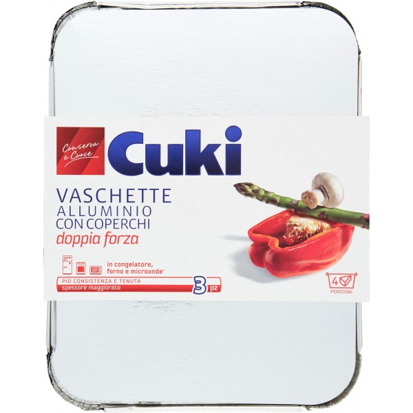 Cuki Vaschette In Alluminio Con Coperchio Conf. 3 Contenitori