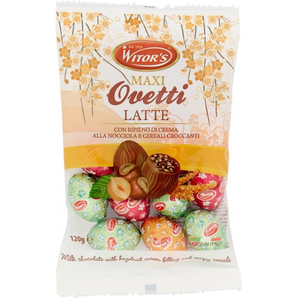 Witor's Maxi Ovetti Latte con Ripieno di Crema alla Nocciola e Cereali Croccanti 120 gr.