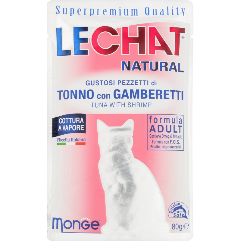Le Chat Natural Gustosi pezzetti di tonno con gamberetti 80 gr. Le Chat Natural Gustosi pezzetti di tonno con gamberetti 80 gr.