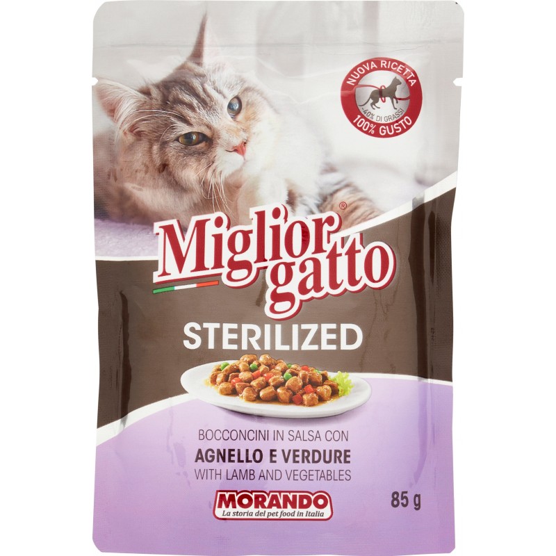 Migliorgatto Sterilized Bocconcini in Salsa con Agnello e Verdure 85 gr. Migliorgatto Sterilized Bocconcini in Salsa con Agnello e Verdure 85 gr.