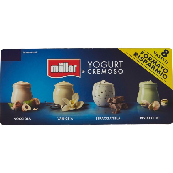 müller Yogurt Cremoso Nocciola, Vaniglia, Stracciatella, Pistacchio 8 x 125  gr.