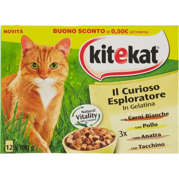 kitekat il Curioso Esploratore in Gelatina con Carni Bianche, Pollo, Anatra, Tacchino 12 x 100 g