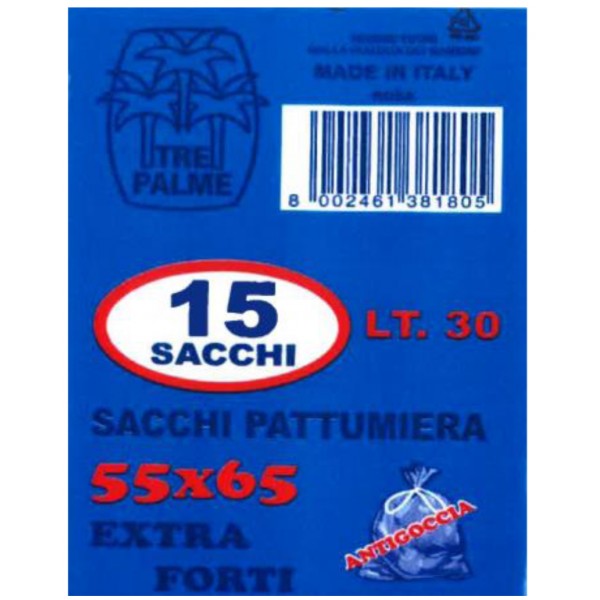 Tre Palme 15 sacchi pattumiera 55x65 extra forti e antigoccia