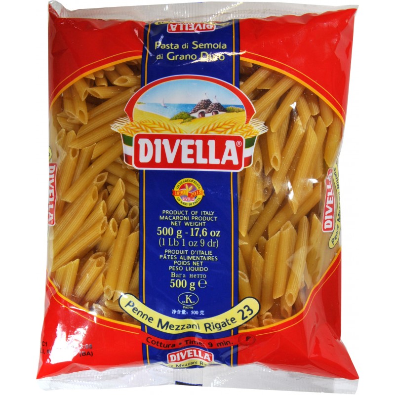 Divella pasta penne mezze rigate n.23 gr.500