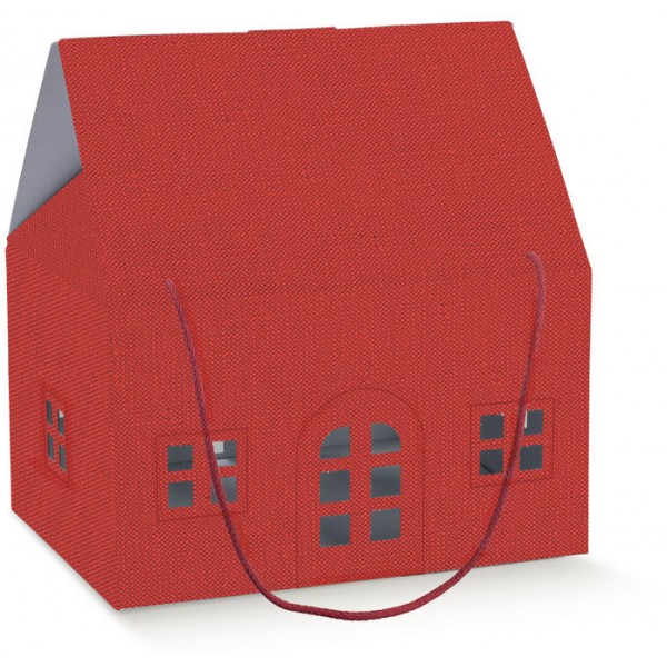 Casetta con cordini lino rosso cm.33x25x19 Casetta con cordini lino rosso cm.33x25x19
