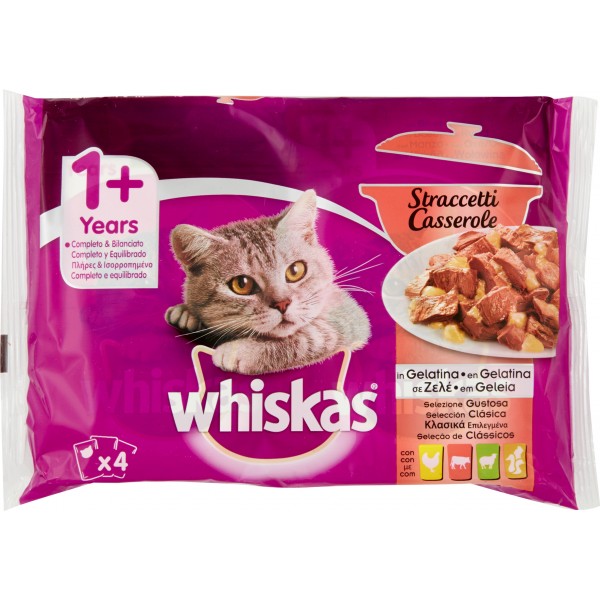 Whiskas Straccetti in Gelatina Selezione Gustosa 1+ 4 x 85 gr.