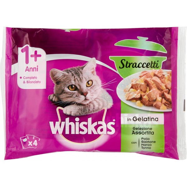 Whiskas Straccetti in Gelatina Selezione Assortita 1+ 4 x 85 gr. Whiskas Straccetti in Gelatina Selezione Assortita 1+ 4 x 85 gr.
