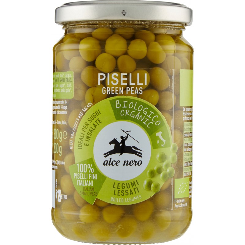 Alce nero Legumi Lessati Piselli Bio 300 gr. Alce nero Legumi Lessati Piselli Bio 300 gr.