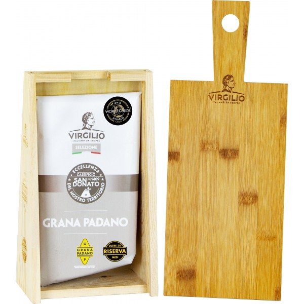 Virgilio cassetta con tagliere piccola con Grana Padano oltre 20 mesi gr.700