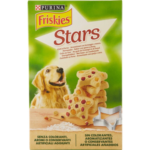 PURINA FRISKIES Biscotti Stars Snack Cane aromatizzati con formaggio e  manzo scatola 320 gr.