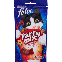 PURINA FELIX Party Mix Snack Gatto Mixed Grill Aromatizzato con Manzo, Pollo e Salmone busta 60 gr.