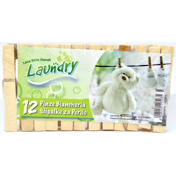 Laudry pinze biancheria bianco/legno pz.12 Laudry pinze biancheria bianco/legno pz.12