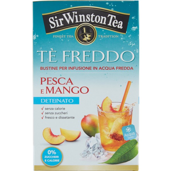 Sir Wiston Tea® | Tè Freddo Deteinato Pesca e Mango | Tè Senza Zuccheri e  Calorie | Tè Deteinato Frutta Pesca & Mango - 1 x 18 Bustine di Tè (45 Gr)