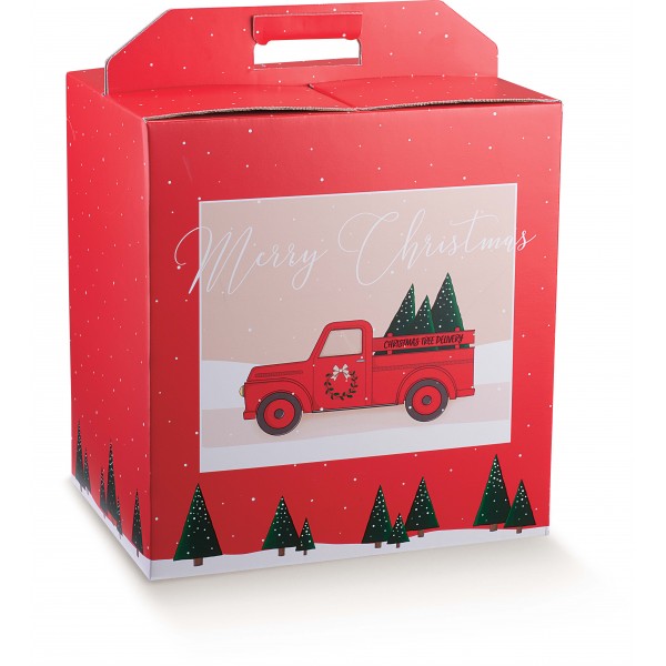Scatola Penettone + bottiglia cm.33x25x33 red pickup
