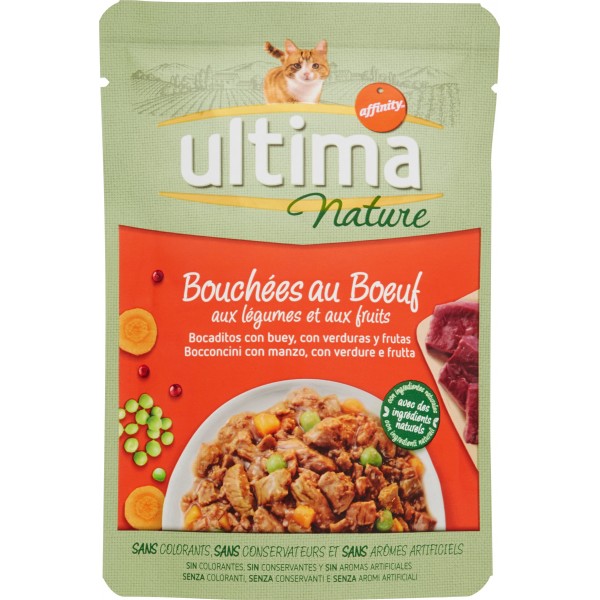 Ultima Nature Bocconcini con manzo, con verdure e frutta 85 gr. Ultima Nature Bocconcini con manzo, con verdure e frutta 85 gr.