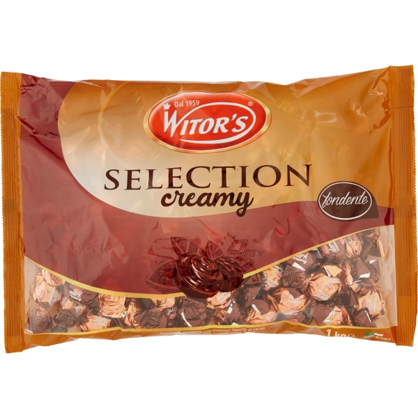 Witor's Selection creamy fondente Cioccolato fondente con cremoso ripieno al cacao 1 kg. Witor's Selection creamy fondente Cioccolato fondente con cremoso ripieno al cacao 1 kg.