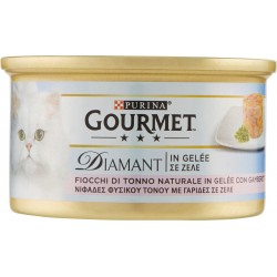 PURINA GOURMET Diamant Gatto Fiocchi di Tonno Naturale in Gelée con Gamberetti Lattina 85 gr.