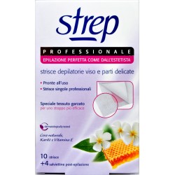 Strep Professionale Strisce depilatorie viso e parti delicate 10 strisce +4 salviettine post-epilazione