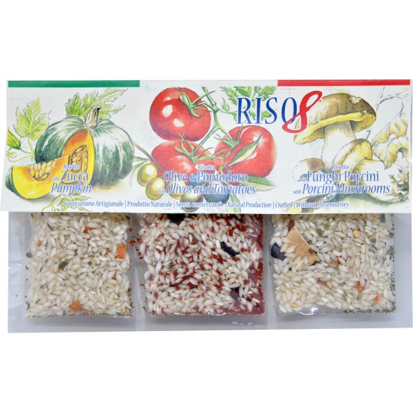 Alanfood tris risotti Zucca - Olive e pomodoro - Funghi porcini gr.60x3