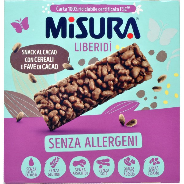 Misura Liberidì Senza Allergeni Snack al Cacao con Cereali e Fave di Cacao 3 x 21 gr.