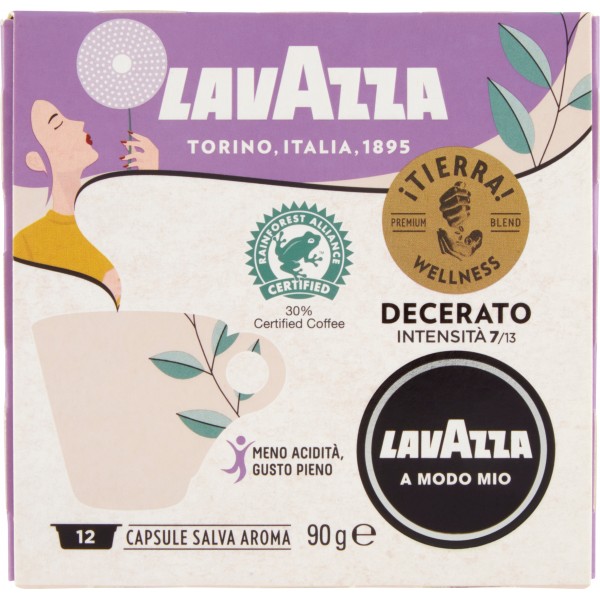 Lavazza A Modo Mio, Tierra! Wellness Caffè Decerato - 12 Capsule Salva Aroma 90 gr.