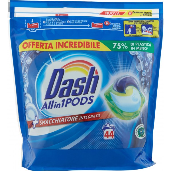 Dash PODS Allin1 Detersivo Lavatrice in Monodosi + Smacchiatore integrato  44 Lavaggi