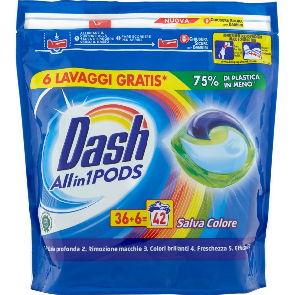 Dash PODS Allin1 Detersivo Lavatrice in Monodosi Salva Colore 42 Lavaggi