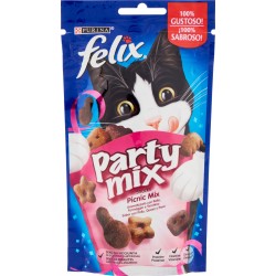PURINA FELIX Party Mix Snack Gatto Picnic Mix Aromatizzato con Pollo, Formaggio e Tacchino busta 60 gr.