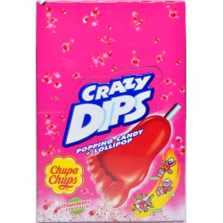 Chupa Chups Crazy Dips Popping Candy + Lollipop Strawberry Flavour 24 x 14 g