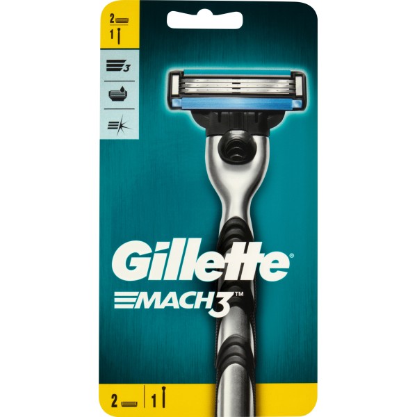 Gillette Mach3 Manico + Lame di Ricambio per Rasoio da Uomo 2 Ricariche