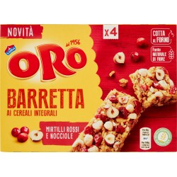 Oro Saiwa Barretta ai Cereali Integrali Mirtilli Rossi e Nocciole 4 x 40 gr.